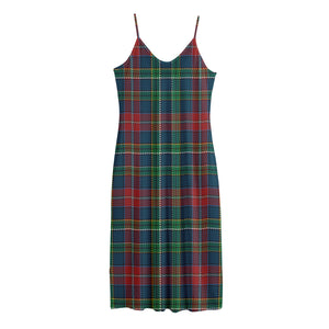 Blue Green And Red Scottish Plaid Print Jersey Midi Cami Dress