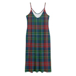 Blue Green And Red Scottish Plaid Print Jersey Midi Cami Dress