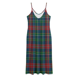 Blue Green And Red Scottish Plaid Print Jersey Midi Cami Dress