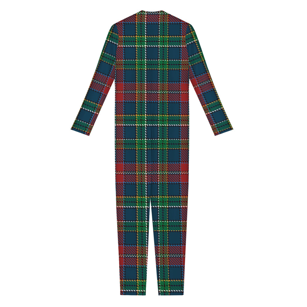 Blue Green And Red Scottish Plaid Print Jumpsuit