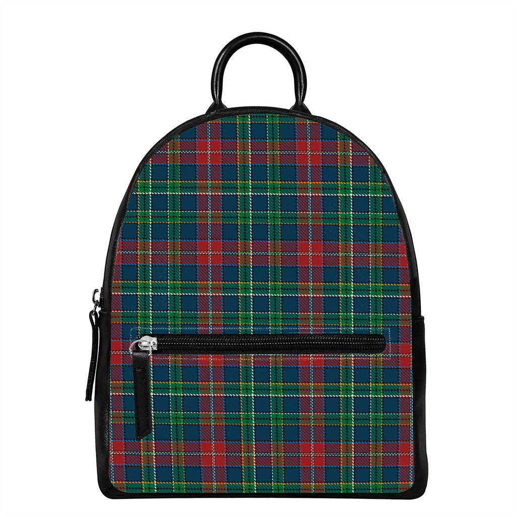Blue Green And Red Scottish Plaid Print Leather Backpack