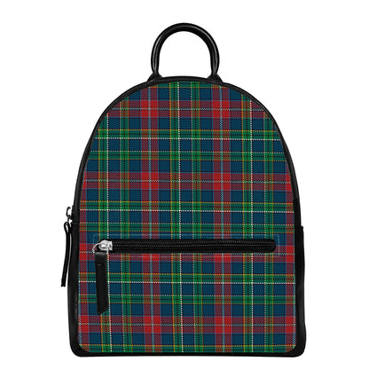 Blue Green And Red Scottish Plaid Print Leather Backpack