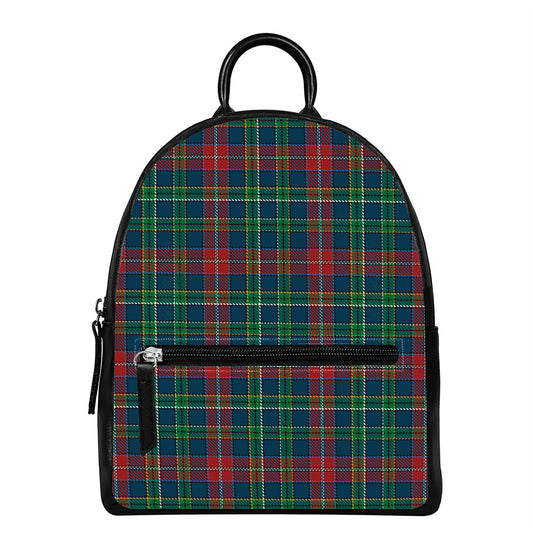 Blue Green And Red Scottish Plaid Print Leather Backpack