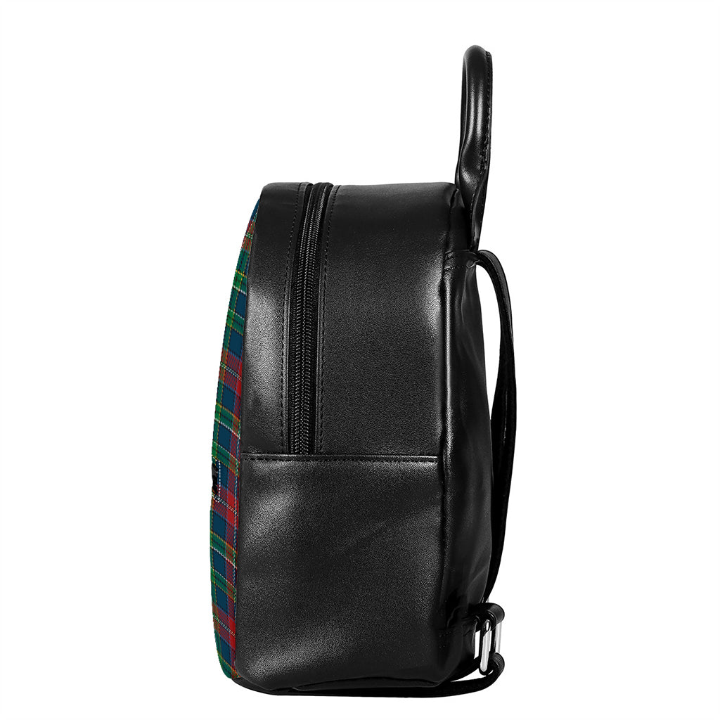 Blue Green And Red Scottish Plaid Print Leather Backpack