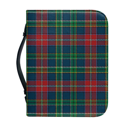 Blue Green And Red Scottish Plaid Print Leather Bible Cover