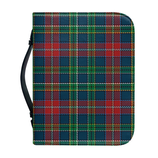 Blue Green And Red Scottish Plaid Print Leather Bible Cover