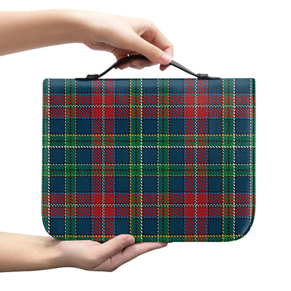 Blue Green And Red Scottish Plaid Print Leather Bible Cover