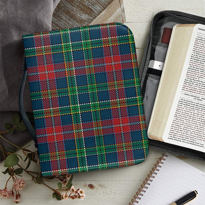 Blue Green And Red Scottish Plaid Print Leather Bible Cover
