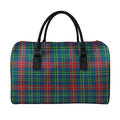 Blue Green And Red Scottish Plaid Print Leather Duffel Bag
