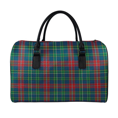 Blue Green And Red Scottish Plaid Print Leather Duffle Bag