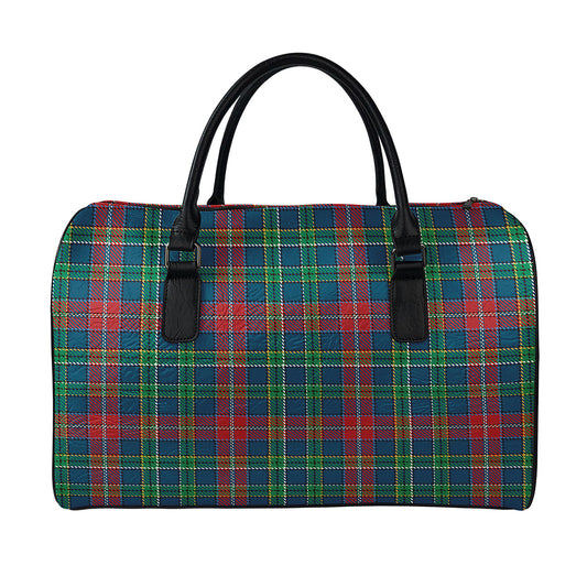 Blue Green And Red Scottish Plaid Print Leather Duffle Bag