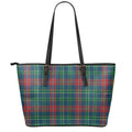 Blue Green And Red Scottish Plaid Print Leather Tote Bag With Zipper