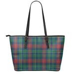 Blue Green And Red Scottish Plaid Print Leather Tote Bag
