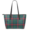 Blue Green And Red Scottish Plaid Print Leather Tote Bag