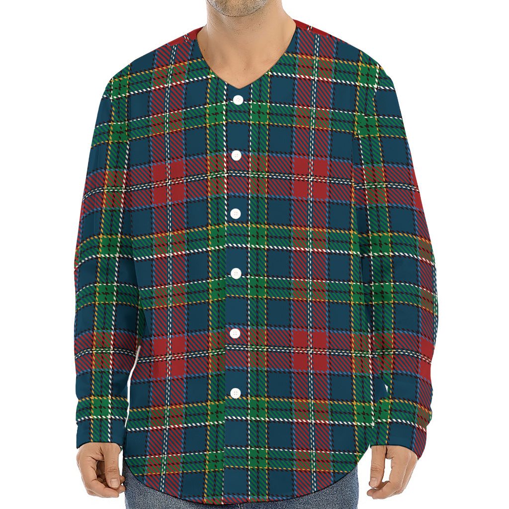 Blue Green And Red Scottish Plaid Print Long Sleeve Baseball Jersey