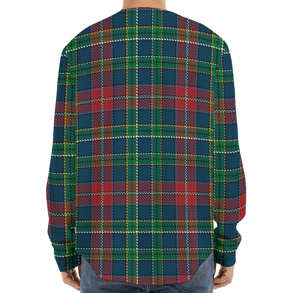 Blue Green And Red Scottish Plaid Print Long Sleeve Baseball Jersey