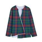 Blue Green And Red Scottish Plaid Print Long Sleeve Short Coat