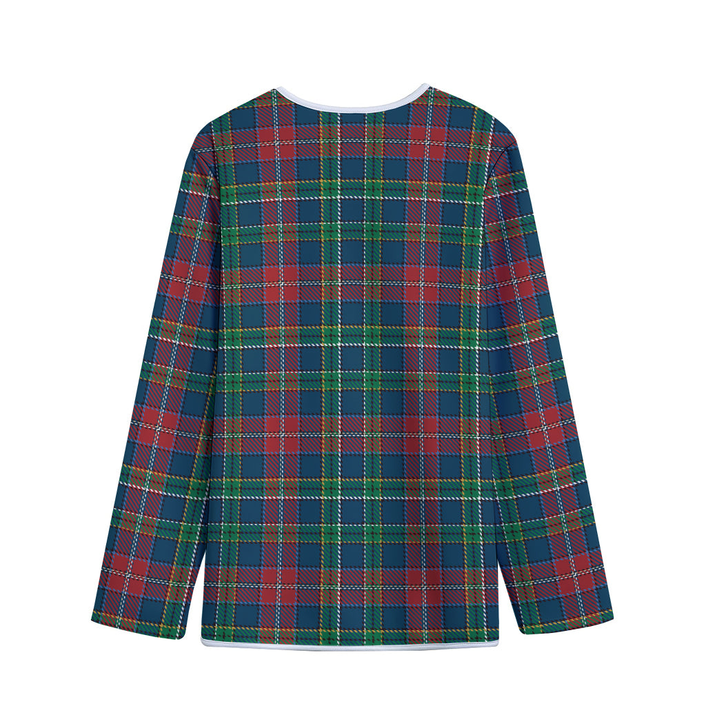 Blue Green And Red Scottish Plaid Print Long Sleeve Short Coat