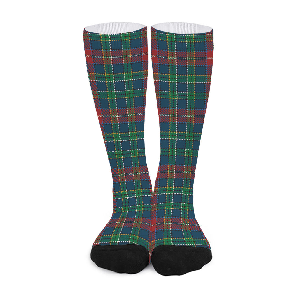 Blue Green And Red Scottish Plaid Print Long Socks