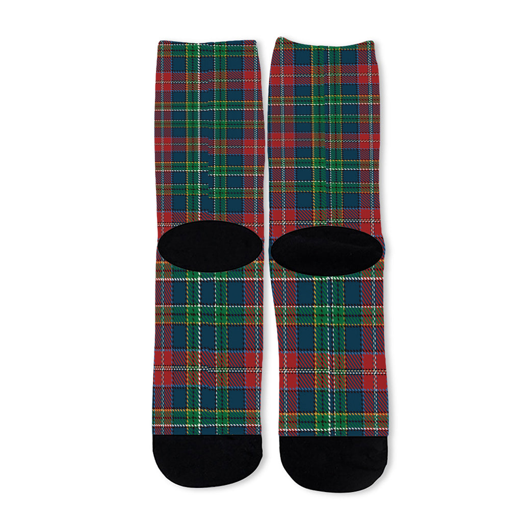 Blue Green And Red Scottish Plaid Print Long Socks