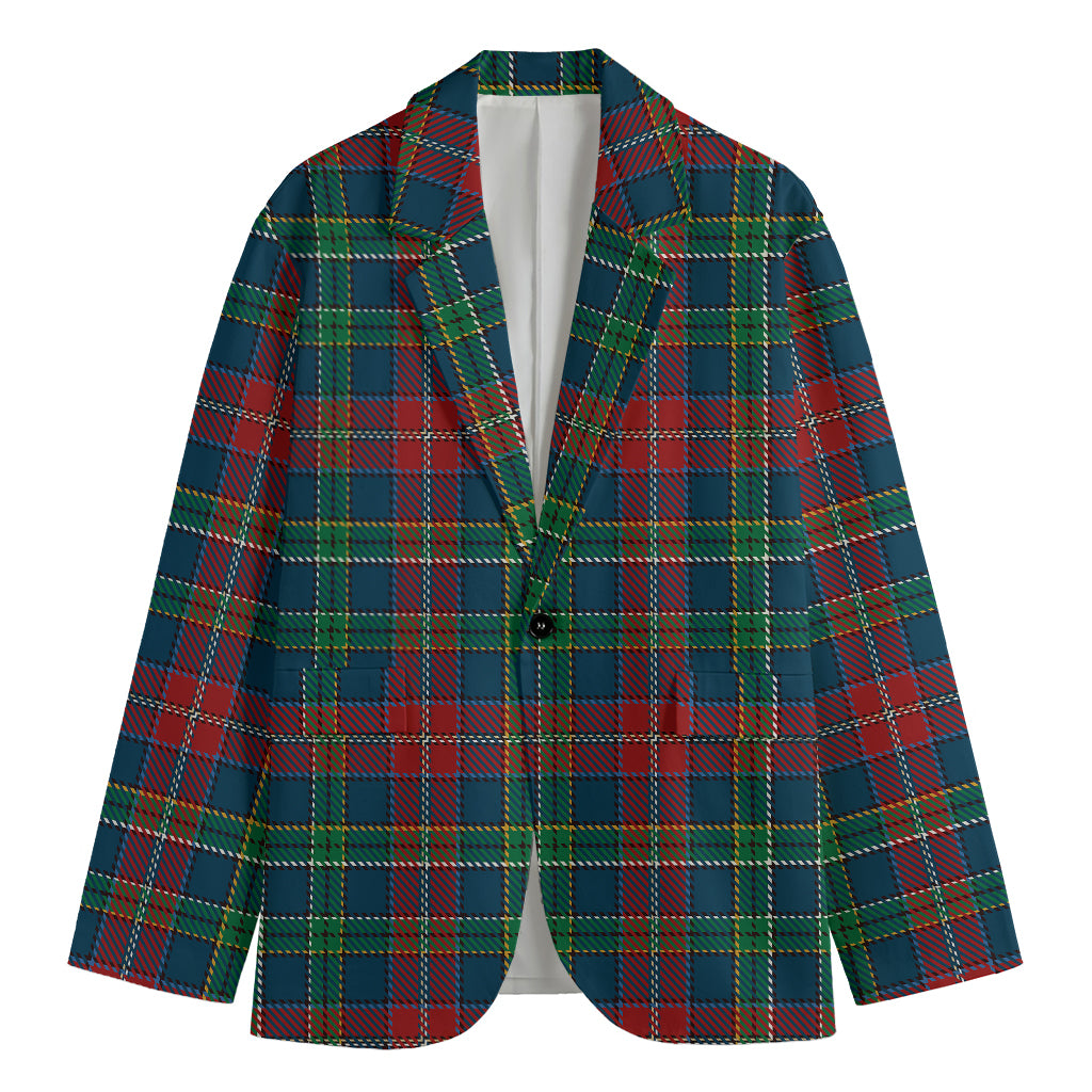 Blue Green And Red Scottish Plaid Print Men's Cotton Blazer