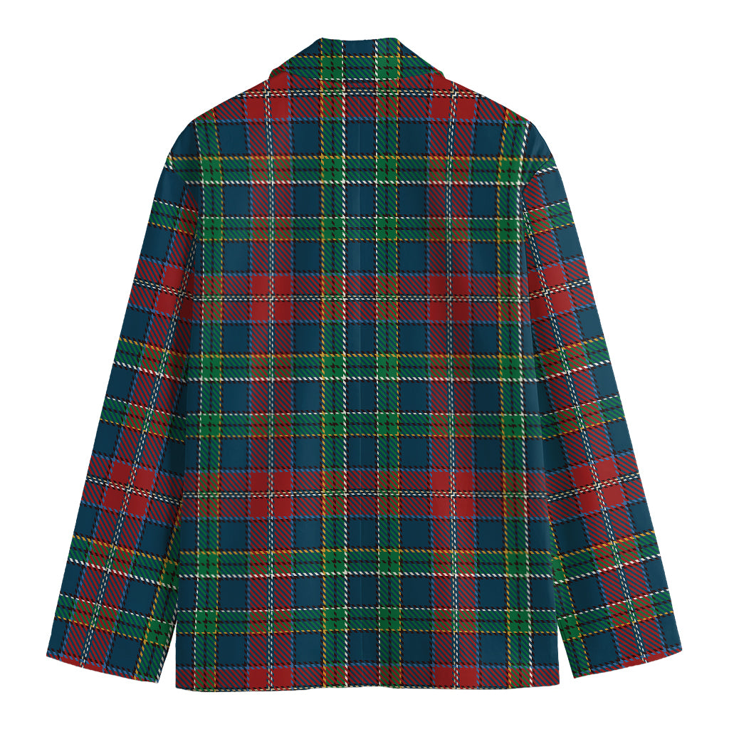 Blue Green And Red Scottish Plaid Print Men's Cotton Blazer