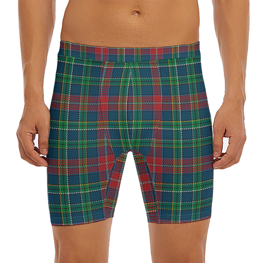 Blue Green And Red Scottish Plaid Print Men's Long Boxer Briefs