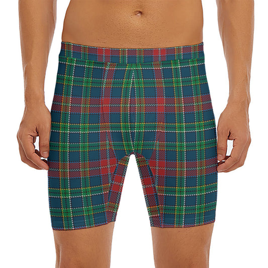 Blue Green And Red Scottish Plaid Print Men's Long Boxer Briefs