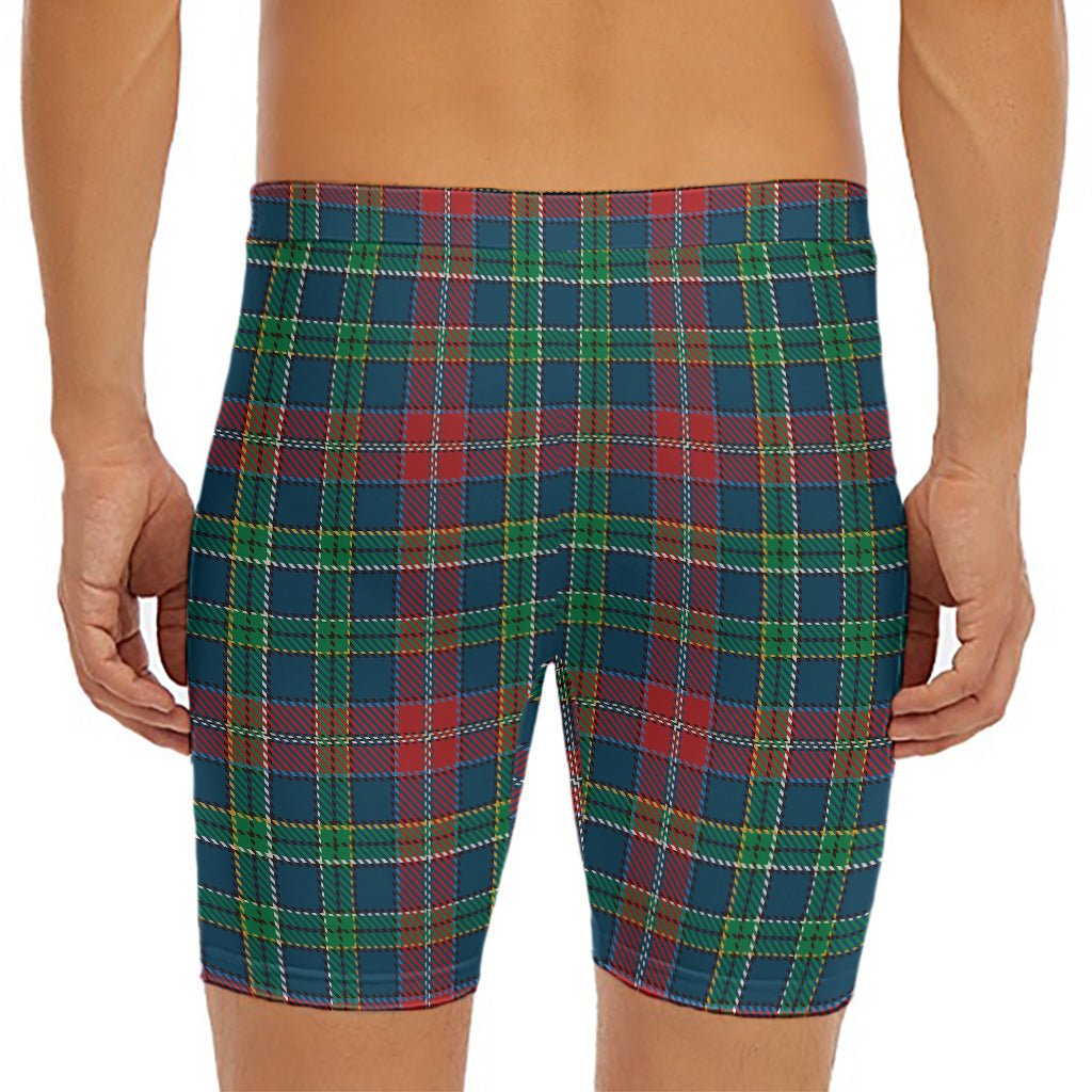 Blue Green And Red Scottish Plaid Print Men's Long Boxer Briefs