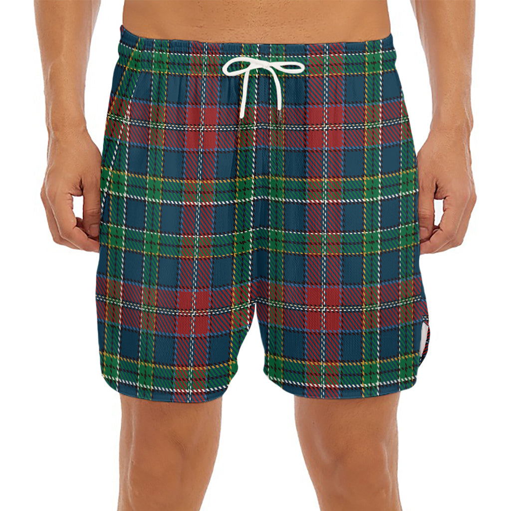Blue Green And Red Scottish Plaid Print Men's Split Running Shorts