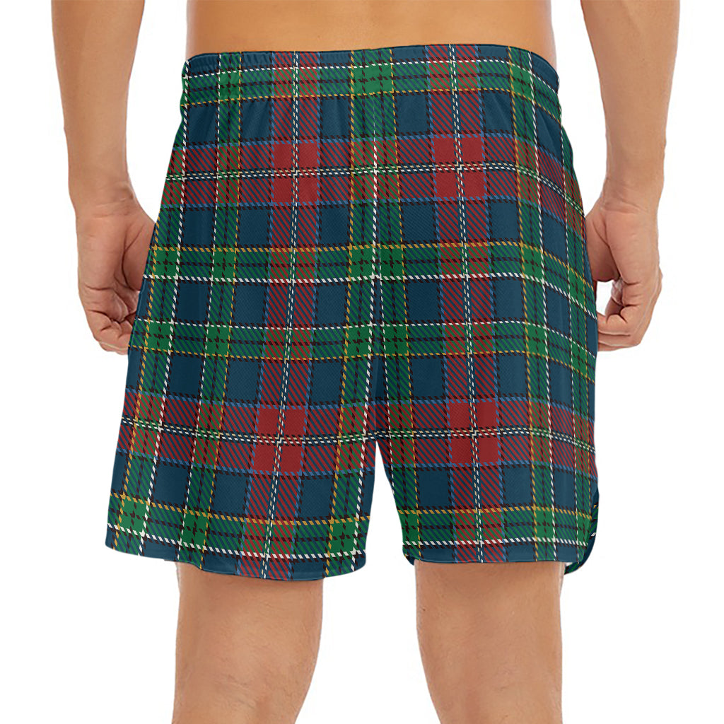 Blue Green And Red Scottish Plaid Print Men's Split Running Shorts