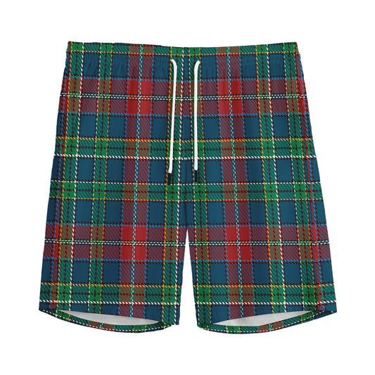 Blue Green And Red Scottish Plaid Print Men's Sports Shorts
