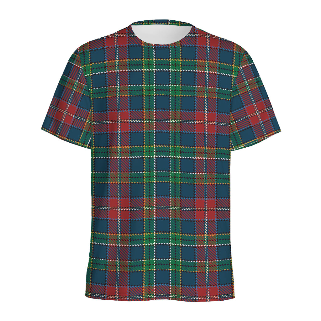 Blue Green And Red Scottish Plaid Print Men's Sports T-Shirt
