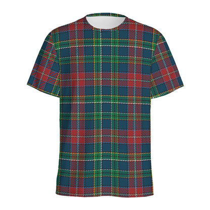 Blue Green And Red Scottish Plaid Print Men's Sports T-Shirt