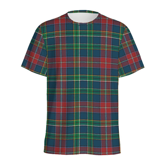 Blue Green And Red Scottish Plaid Print Men's Sports T-Shirt