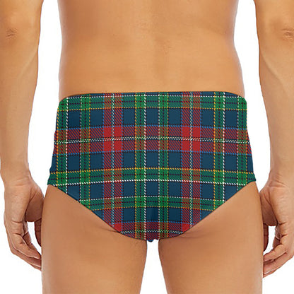 Blue Green And Red Scottish Plaid Print Men's Triangle Swim Briefs