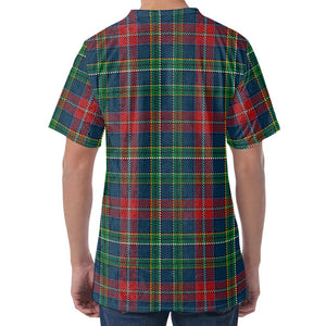 Blue Green And Red Scottish Plaid Print Men's Velvet T-Shirt