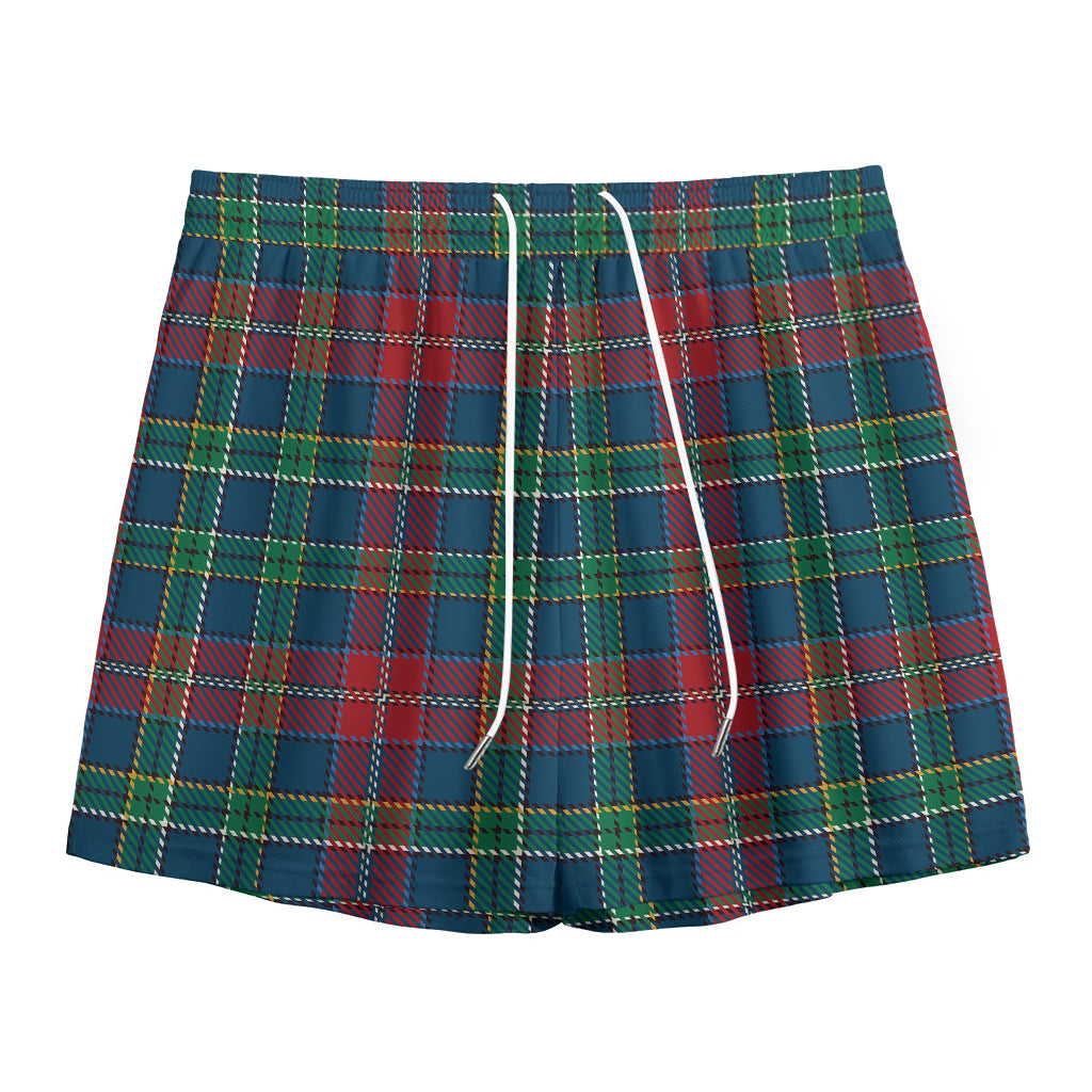 Blue Green And Red Scottish Plaid Print Mesh Shorts