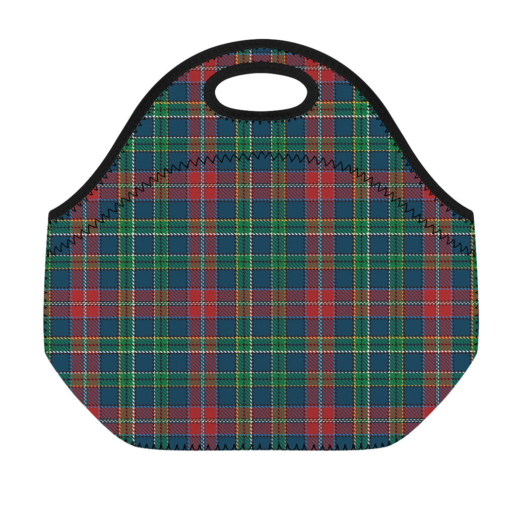 Blue Green And Red Scottish Plaid Print Neoprene Lunch Bag