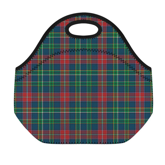 Blue Green And Red Scottish Plaid Print Neoprene Lunch Bag