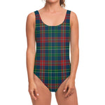 Blue Green And Red Scottish Plaid Print One Piece Swimsuit