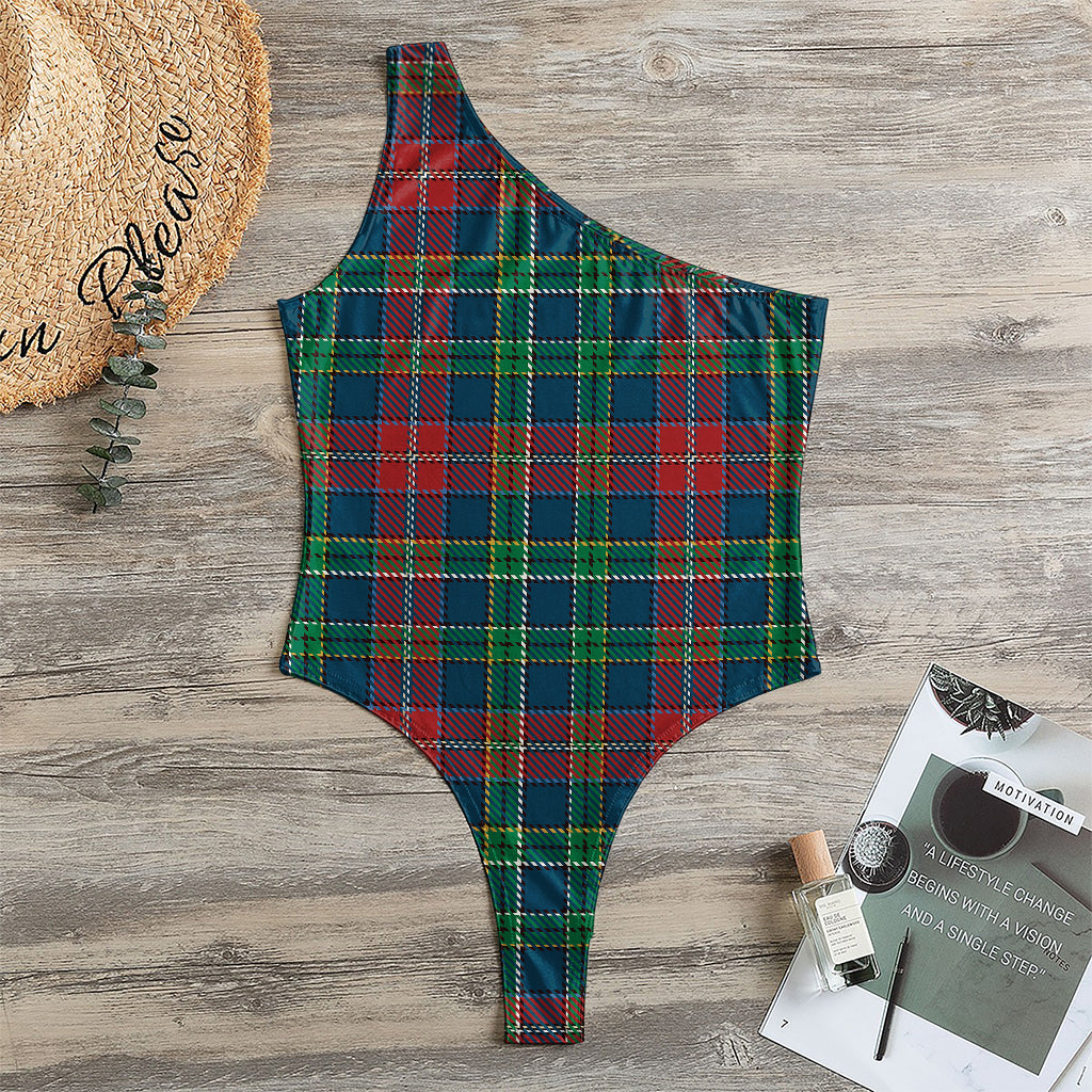 Blue Green And Red Scottish Plaid Print One Shoulder Bodysuit