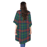 Blue Green And Red Scottish Plaid Print Open Front Beach Cover Up