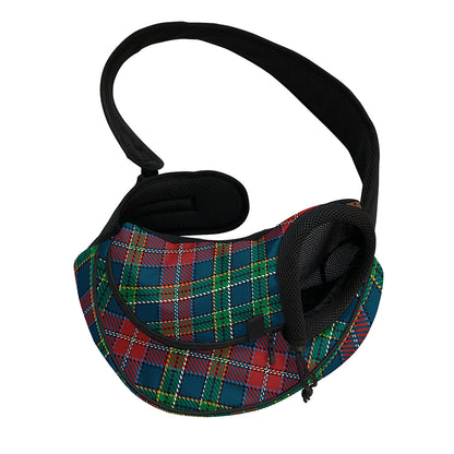 Blue Green And Red Scottish Plaid Print Pet Sling Carrier