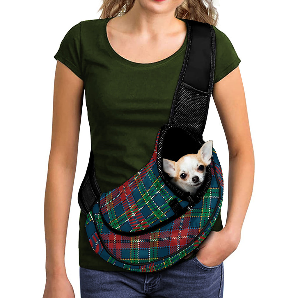 Blue Green And Red Scottish Plaid Print Pet Sling Carrier