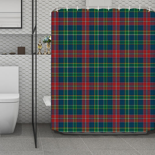 Blue Green And Red Scottish Plaid Print Polyester Shower Curtain