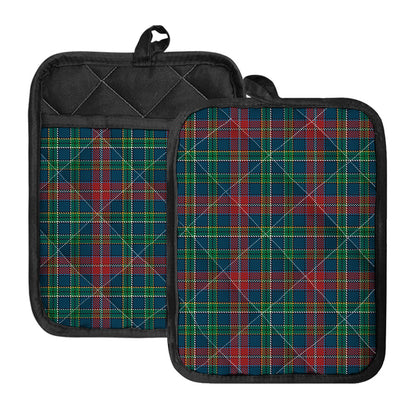 Blue Green And Red Scottish Plaid Print Pot Holders With Pocket