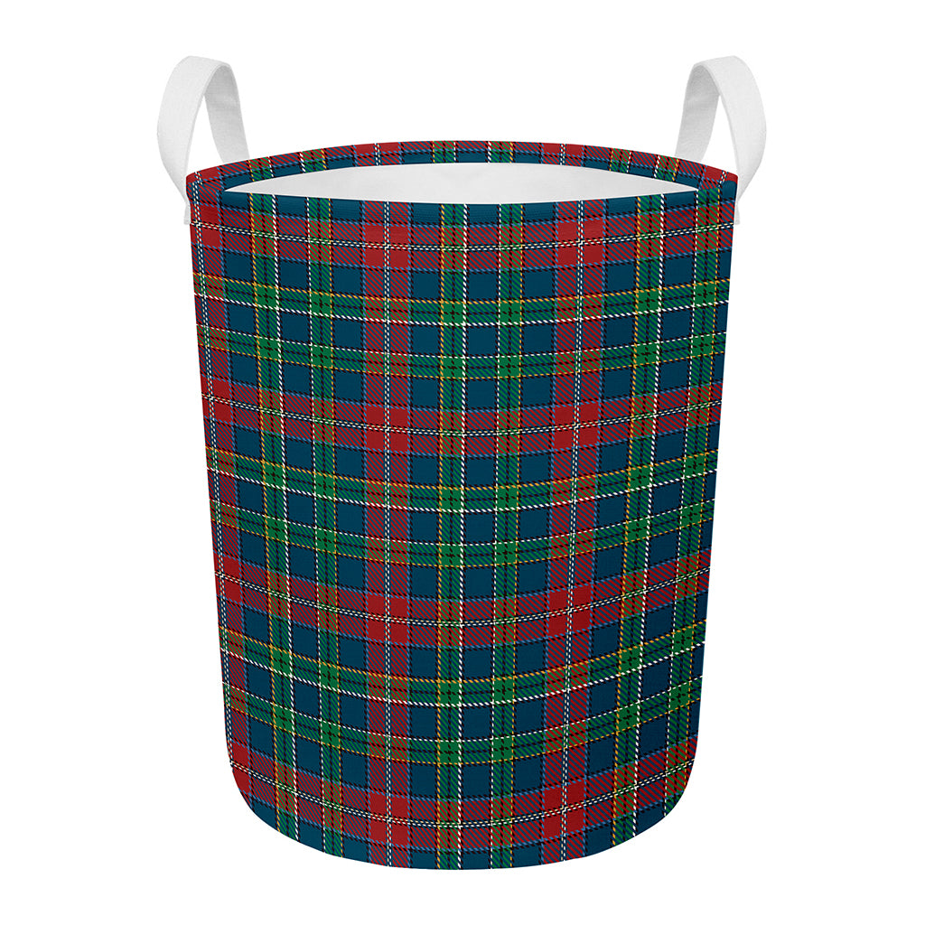 Blue Green And Red Scottish Plaid Print Round Laundry Basket