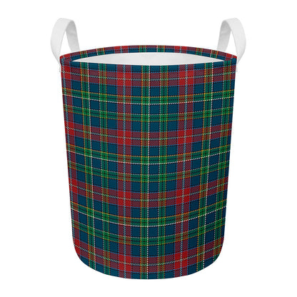 Blue Green And Red Scottish Plaid Print Round Laundry Basket