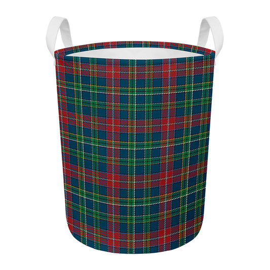 Blue Green And Red Scottish Plaid Print Round Laundry Basket